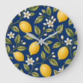 Navy Blue Mediterranean Lemon Wall Clock Stor Klocka