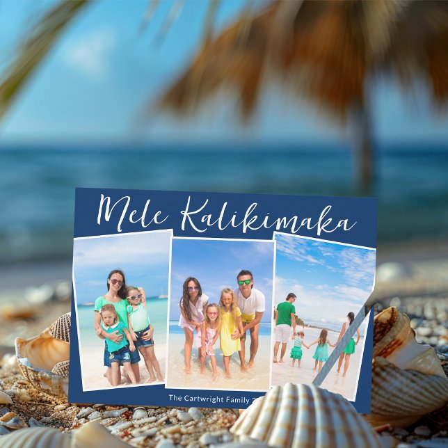 Navy Blue Mele Kalikimaka 3 Beach Photo Christmas Julkort (Skapare uppladdad)