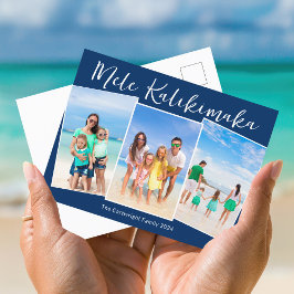 Navy Blue Mele Kalikimaka 3 Family Photo Christmas Helg Vykort