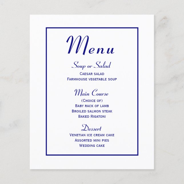 Navy Blue Menu - Minimalist Modern Bröllop Elegant (Framsida)