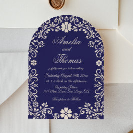 Navy Blue Mexican Floral Wedding Invitation Inbjudningar