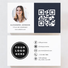Navy Blue Minimalist Photo QR-kod Social Media
