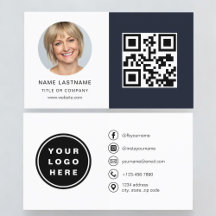 Navy Blue Minimalist Photo QR-kod Social Media