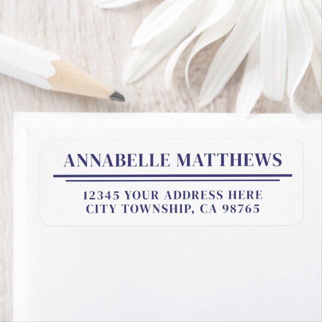 Navy Blue Minimalist Return Address Returadress Etikett (Insitu)