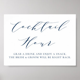 Navy Blue Minimalist Script Bröllop Cocktail-timou Poster