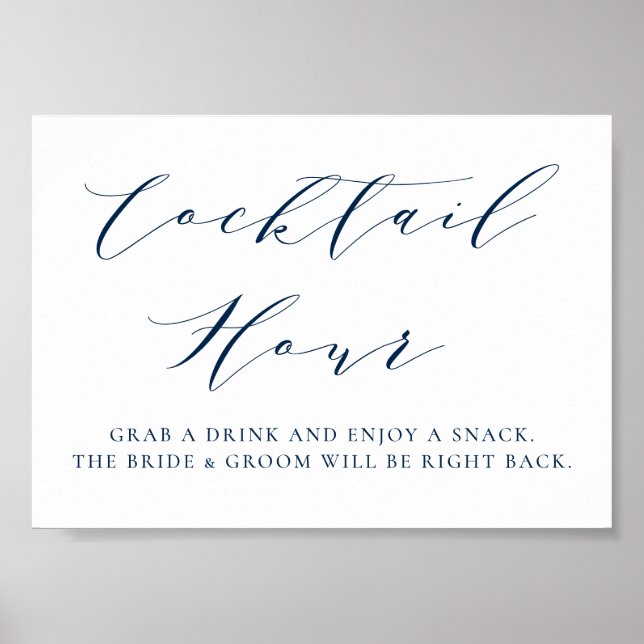 Navy Blue Minimalist Script Bröllop Cocktail-timou Poster (Framsidan)