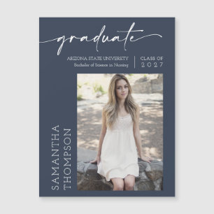Navy Blue - Minimalist Script Photo Student Magnet
