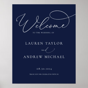 Navy Blue Minimalist Välkommen till vårt Bröllop-t Poster