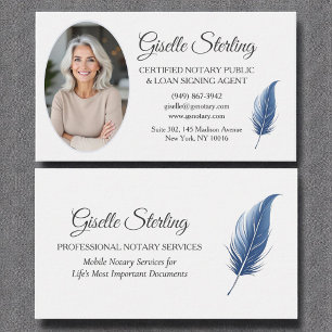 Navy Blue Mobile Notary Public Modern Photo Visitkort