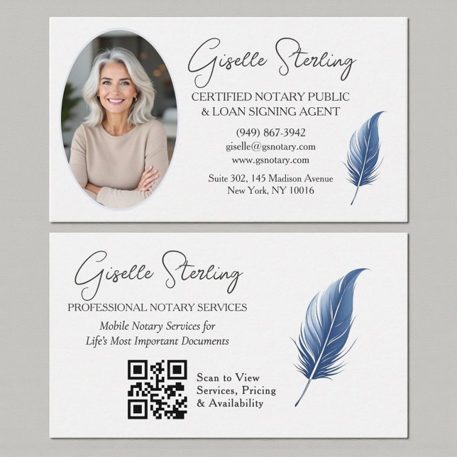 Navy Blue Mobile Notary QR Code Modern Photo  Visitkort (Skapare uppladdad)