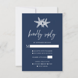 Navy Blue Modern Beach Starfish Bröllop OSA Kort