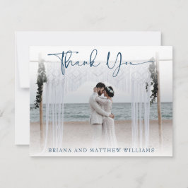 Navy Blue Modern Bröllop Photo tackto You Card Tack Kort