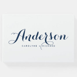 Navy Blue Modern Calligraphy Bröllop Gästböcker