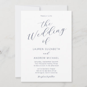 Navy Blue Modern Calligraphy Script Bröllop Inbjudningar