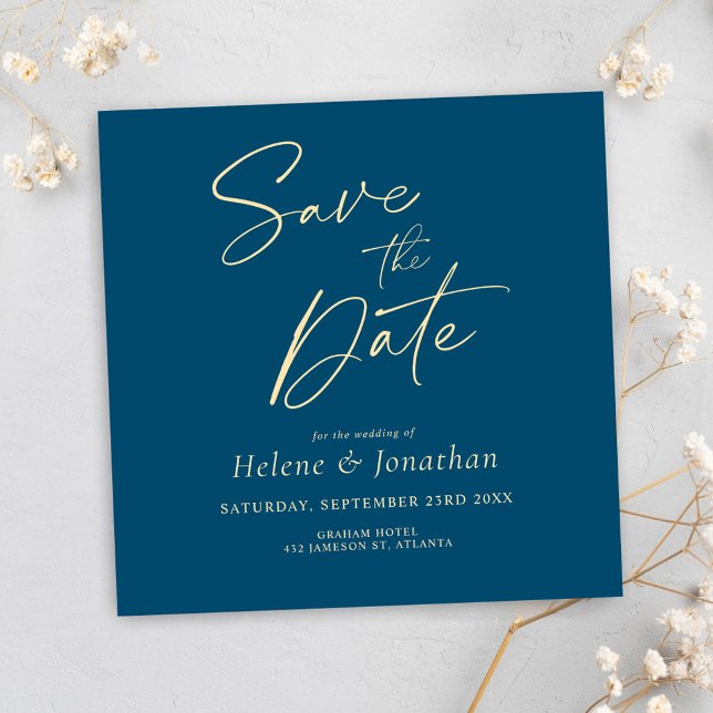 Navy Blue Modern Elegant Minimalist Bröllop Spara Datumet (Indigo Blue Modern Elegant Minimalist Wedding Save The Date)