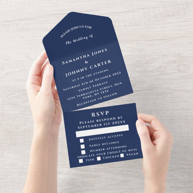 Navy Blue Modern Elegant Simple Bröllop (Avrivbar del)