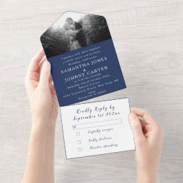 Navy Blue Modern Elegant Simple Photo Bröllop