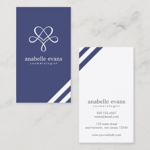 Navy Blue Modern Heart and Swirls Visitkort