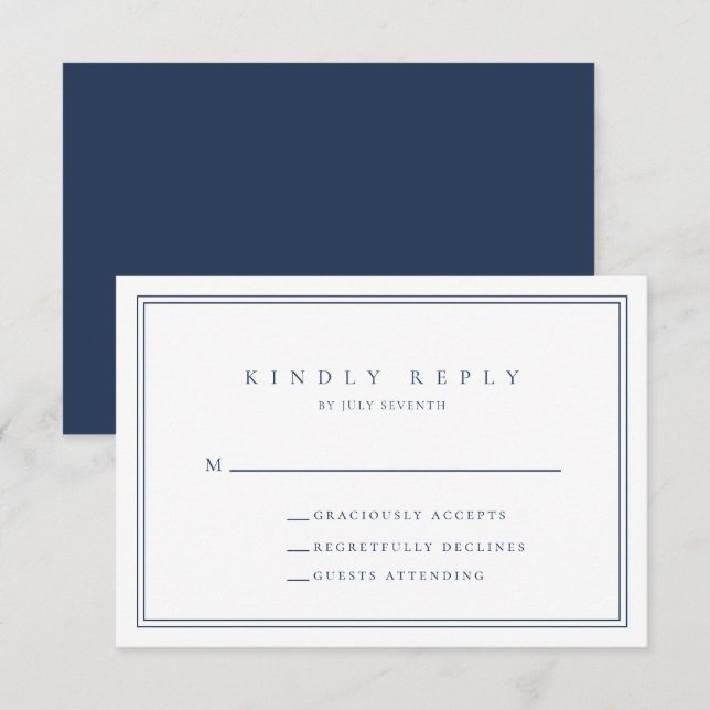 Navy Blue Modern Minimalist-Bröllop OSA Card Kort (Fram/baksida)