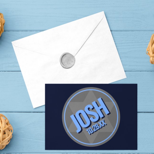 Navy Blue Modern Namn Logotyp Pub Mitzvah Anteckningskort (Skapare uppladdad)
