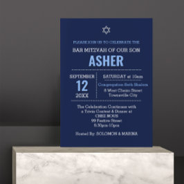 Navy Blue Modern Namn Logotyp Pub Mitzvah Inbjudningar