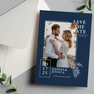 Navy Blue Modern Photo Bröllop spara datum Datumet