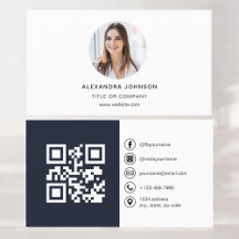 Navy Blue Modern Photo med QR Code Social Media