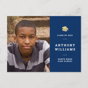Navy Blue Modern Photo Studenten Vykort