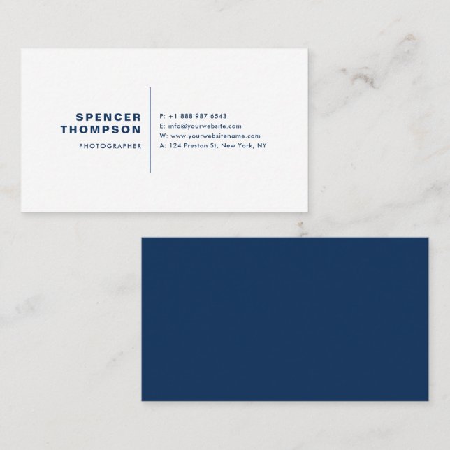 Navy Blue Modern Sans Serif Typography minimalist Visitkort (Fram/baksida)