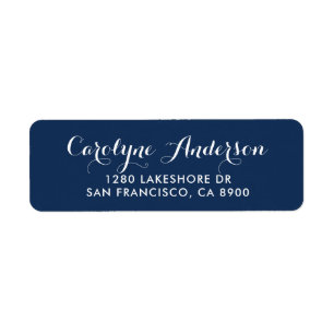 Navy Blue Modern Script Typography Bröllop Adress Returadress Etikett