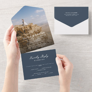 Navy Blue Modern Simple Romantic Photo Bröllop