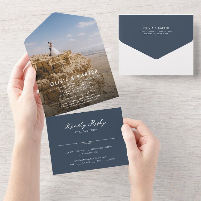 Navy Blue Modern Simple Romantic Photo Bröllop (Skapare uppladdad)