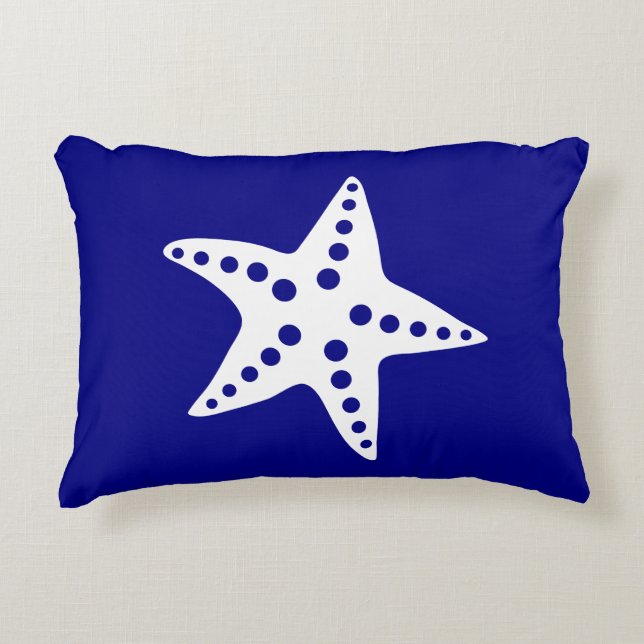 Navy Blue Modern Starfish Exdoor Patio Pillow Prydnadskudde (Framsidan)