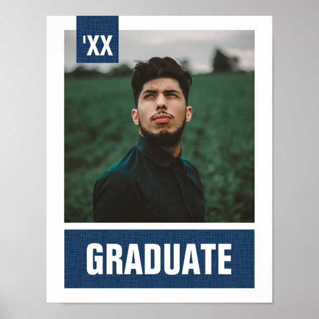 Navy Blue Modern Texted Photo Studenten Poster (Framsidan)