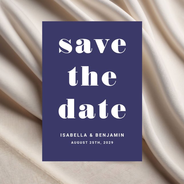 Navy Blue Modern Typography Bröllop Spara Datumet (Navy Blue Modern Typography Wedding Save The Date)