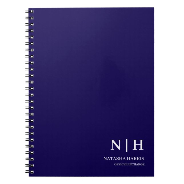 Navy Blue Monogram Business Classic Present anteck Anteckningsbok (Framsidan)