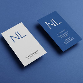 Navy Blue Monogram Minimalistic White Vertical Visitkort