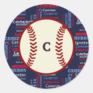 Navy Blue Monogram Namn Gissar Kids-pojkar basebol Runt Klistermärke