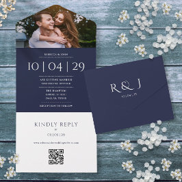 Navy Blue Monogram QR-kod Foto Bröllopsdatum