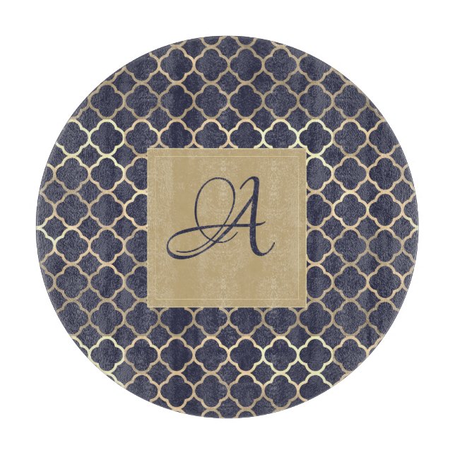 Navy Blue Monogram Quatrefoil Newlyweds Bröllop (Framsidan)