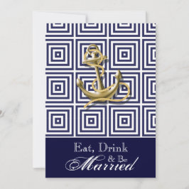 Navy Blue mönster ankar nautical rehearsal middag Inbjudningar