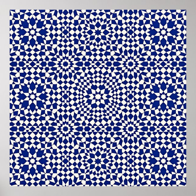Navy Blue Mosaic Geometric Pattern Poster (Framsidan)