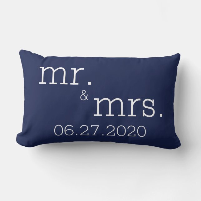 Navy Blue Mr och Modern Bröllop Pillows Lumbarkudde (Framsida)