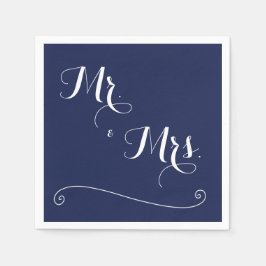 Navy Blue Mr. och Mrs Elegant bröllop Napkins Pappersservett