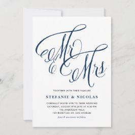 Navy Blue Mr. och Rustic Calligraphy Bröllop Inbjudningar
