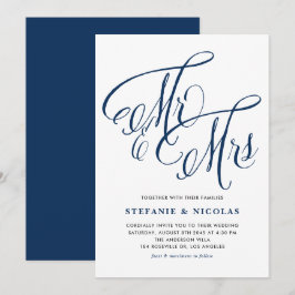 Navy Blue Mr. och Rustic Calligraphy Bröllop Inbjudningar