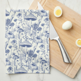 Navy Blue Mushroom Toile De Jouy Kökshandduk