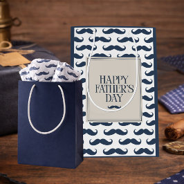 Navy Blue Mustache Pattern Happy Father's Day