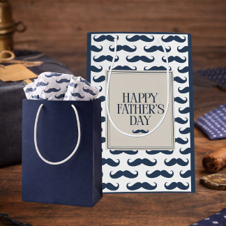 Navy Blue Mustache Pattern Happy Father's Day
