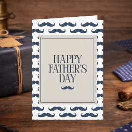 Navy Blue Mustache Pattern Happy Father's Day Kort